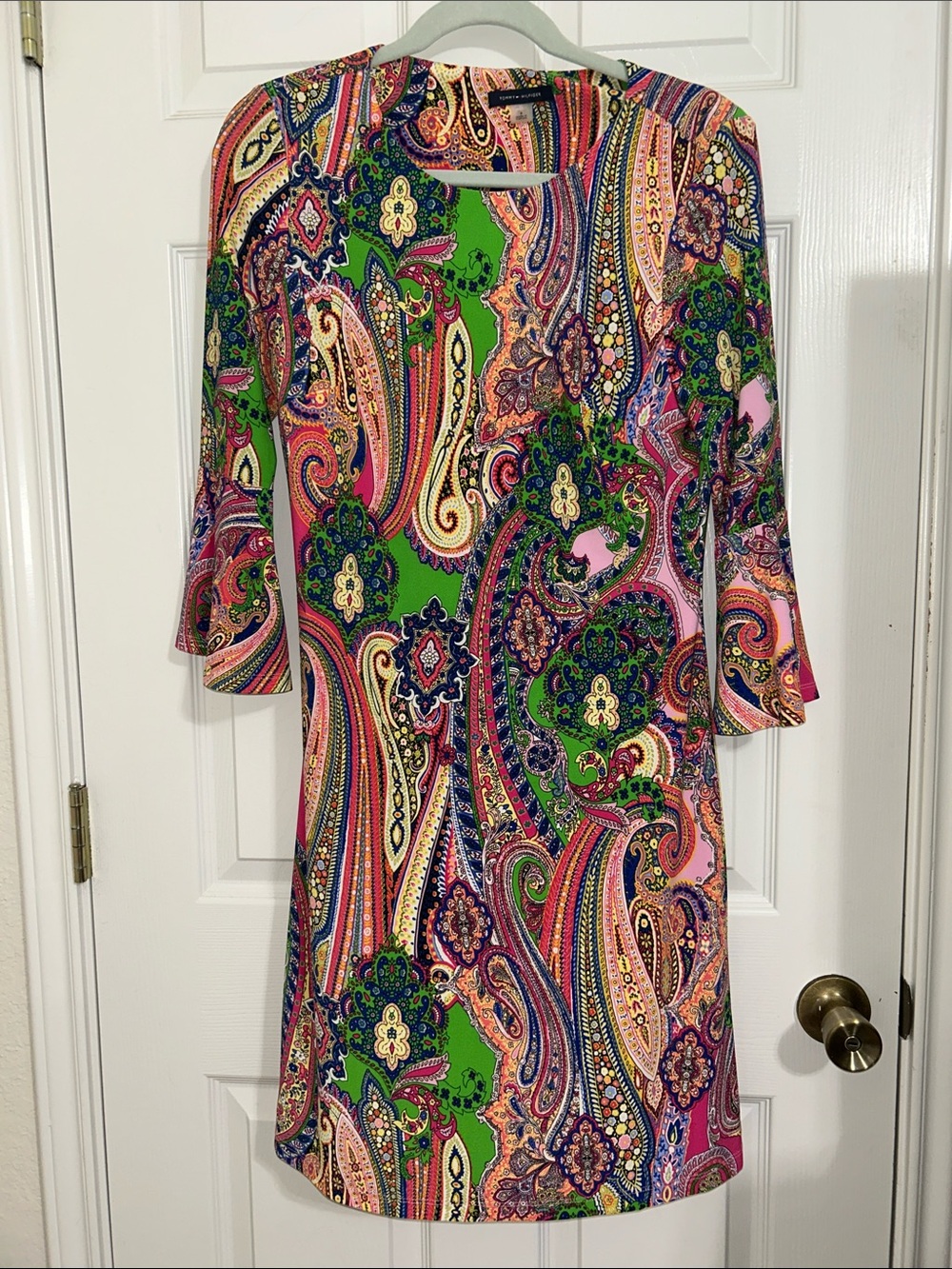 Tommy Hilfiger Green Paisley Long Sleeve  Shift Dress